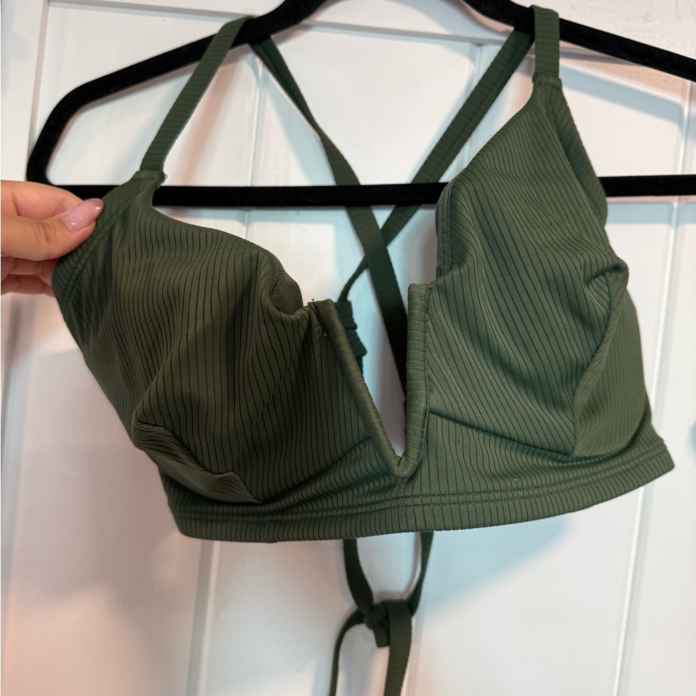 Olive Green Ribbed Bikini Top